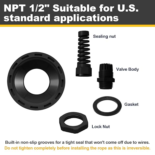 2 Pack NPT 1/2 Joint, Waterproof Cable Strain Relief, Spiral Adjustable - Image 2