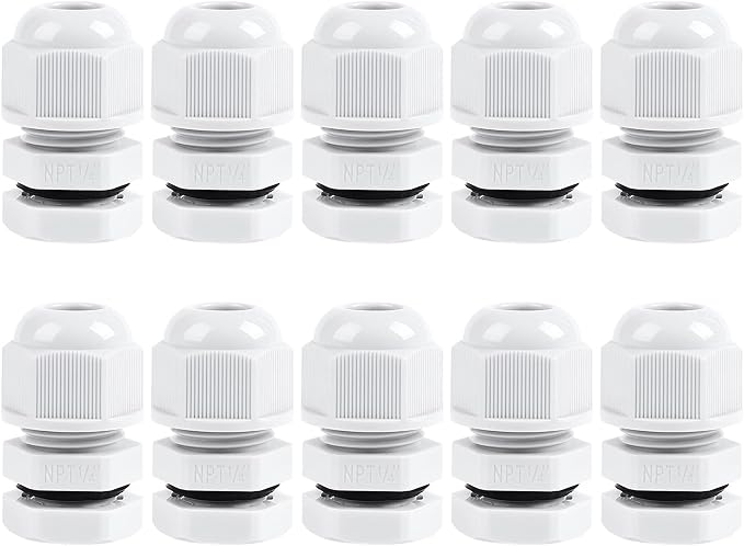 XHF 10 Pcs 1/4" IP68 Strain Relief Nylon Cord Grip NPT Cable Glands Adjustable by XHF