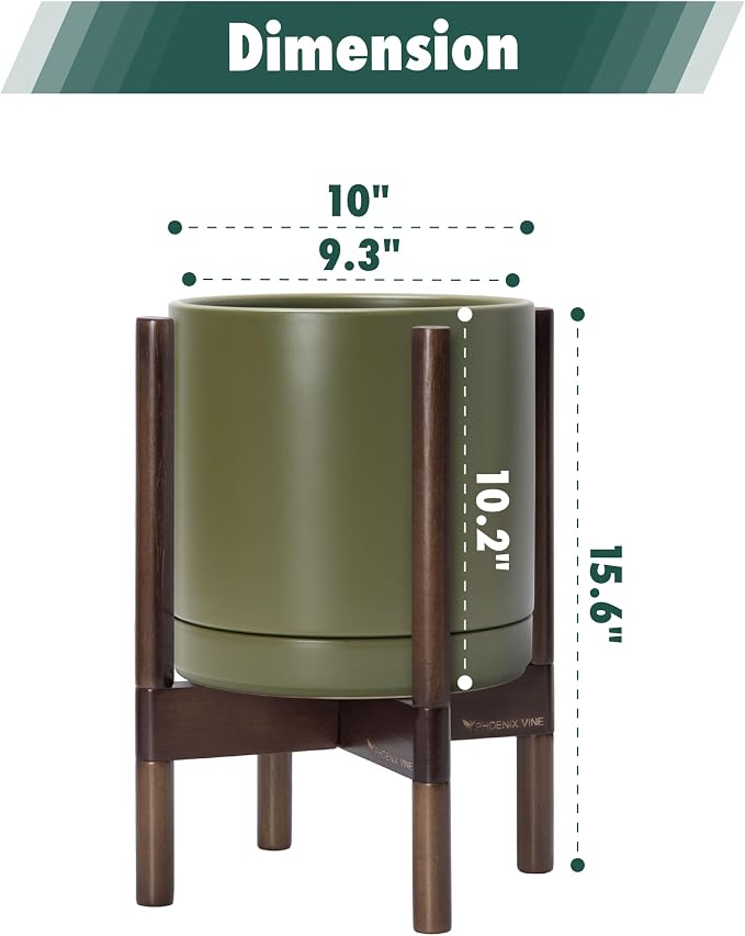 D'vine Dev Ceramic Pot with Walnut Wood Stand, 10 in, 55-B-X-J | Mid-Century - Image 3