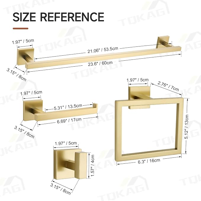 TQKAG Brushed Gold Bathroom Hardware Accessories Set 10 Pieces, 23.6" SUS304 - Image 6