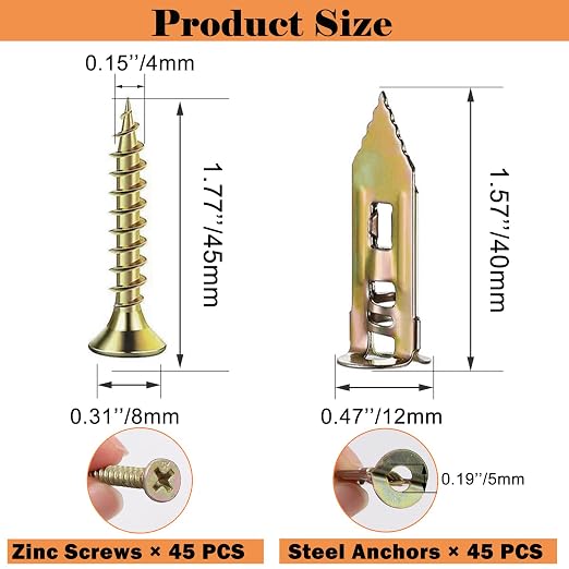 90PCS Self Drilling Drywall Anchors and Screws Kit, 0.47x1.57 inch Sheetrock - Image 2