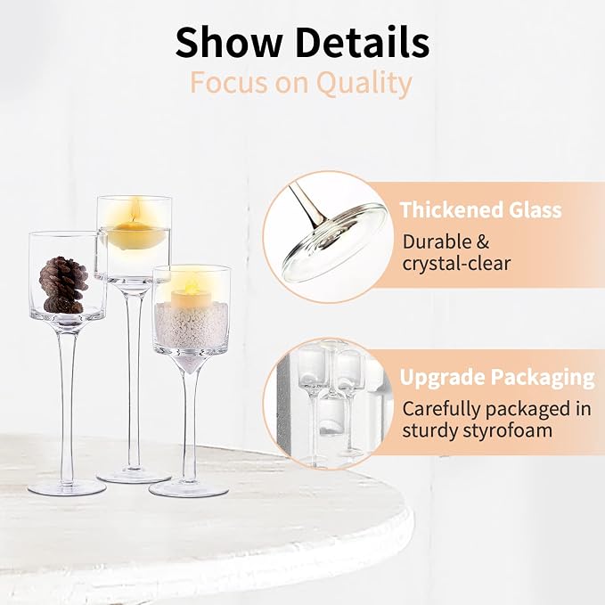 NUPTIO Stemmed Glass Candle Holders, Long Stem Base - Image 4