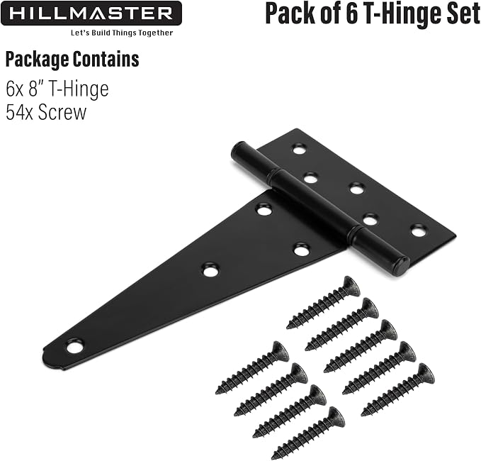 HILLMASTER 8 Inch T-Strap Heavy Duty Shed Door Hinges Gate Strap Hinges Black - Image 7