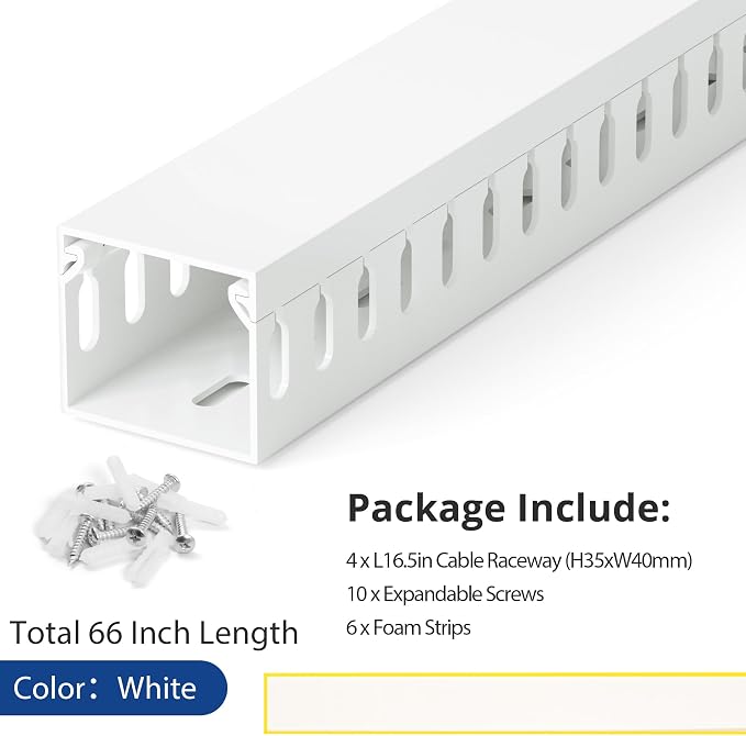 1.4"H x 1.6"W Cable Raceway, 66in Under Desk Wire Management Channel, 16.5in - Image 5