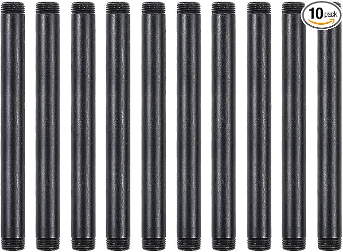10 Pack 1/2 x 8 Inches Black Pipe Malleable Steel Nipples Fitting | DIY by NIUBIDINDUSTRIALFURNITUR