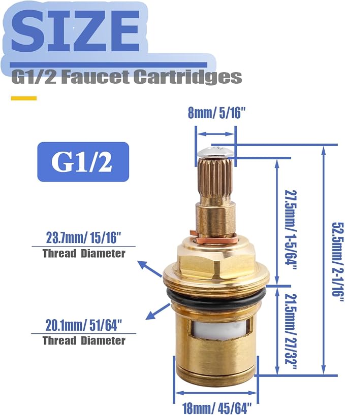 1 Pair Faucet Cartridges Replacement, Brass Ceramic Disc Stem Cartridge Faucet - Image 2