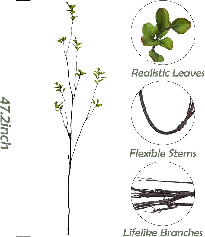 4 Pcs Artificial Ficus Branches Faux Eucalyptus Stems, 47.2 Inch Fake Greenery - Image 3