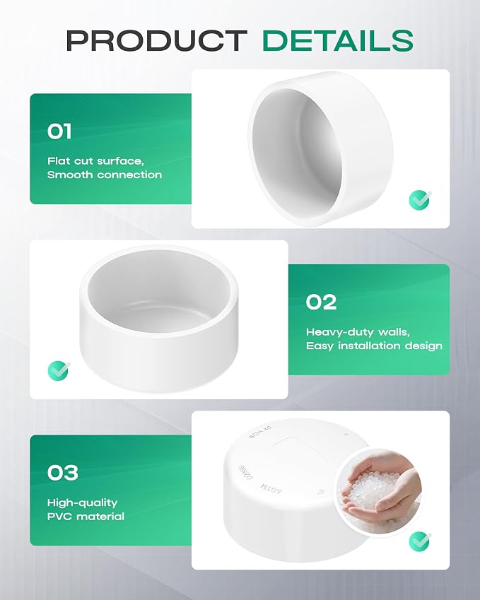 4 Inch PVC Cap, Fits Standard SCH40 4" PVC Pipe Fittings, Garden & Furniture - Image 6