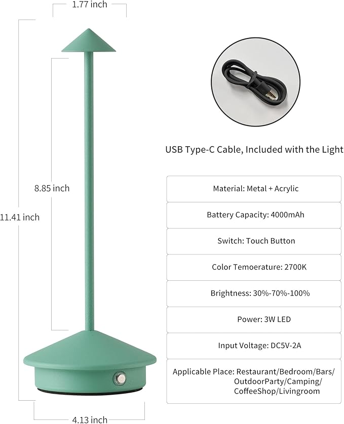 Modern Cordless Table Lamp Set of 2, Rechargeable, Battery Operated Lighting - Image 5