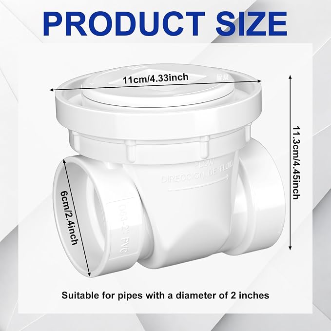2 Pcs 2 Inch Backwater Valve White PVC Drain Backflow Preventer - Image 2