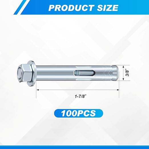 100 Pack 3/8" x 1-7/8" Sleeve Anchors - Image 2