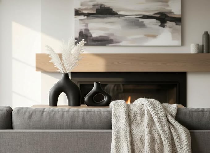 Carrot's Den Black Ceramic Modern Vase Set of 2, Donut Shelf Decor, mantel - Image 2