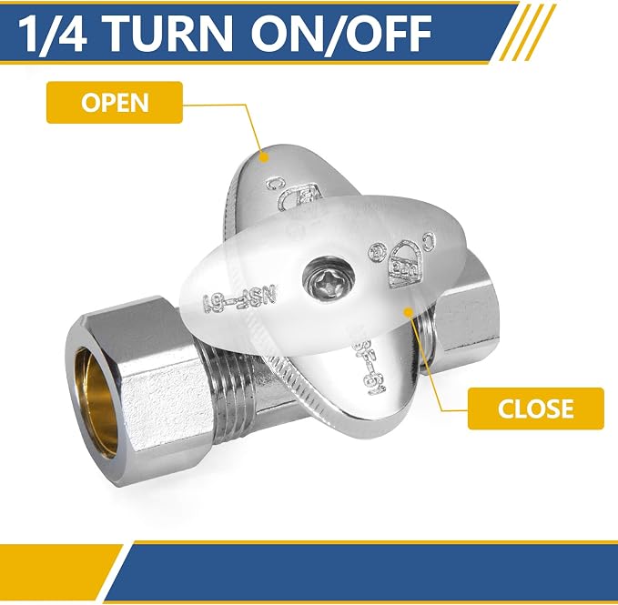 10PACK GUOFIS Straight Stop Valve, 1/2" Nom x 3/8" OD Comp | 1/4 Turn Water - Image 5