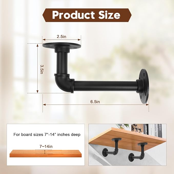 Storystore Industrial Pipe Shelf Brackets, 8 Pack Iron L-Shaped Shelving - Image 2