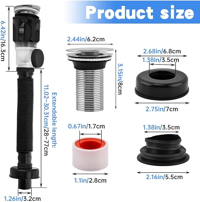 Bathroom Sink Drain Kit, Flexible P-Trap Drain Pipe - Image 7