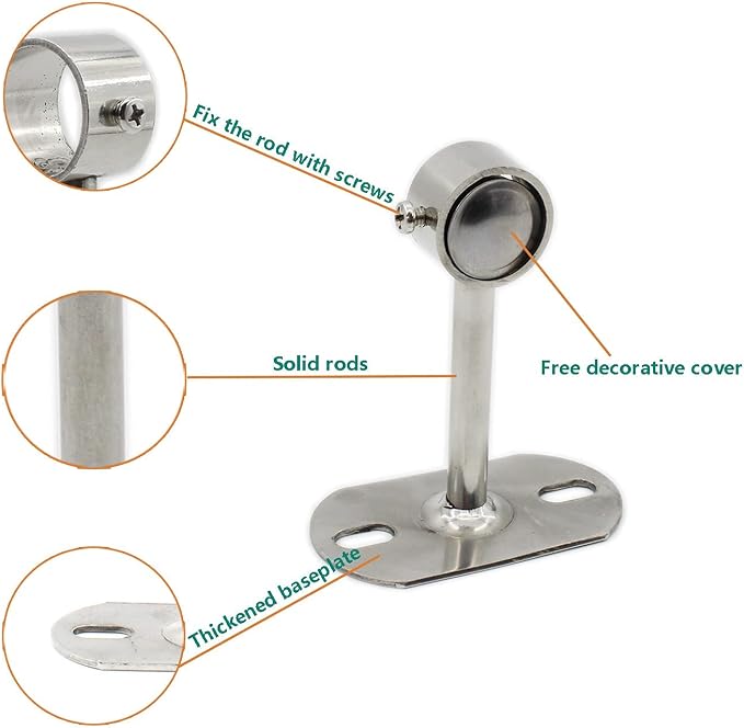 2 Pack Ceiling Mount Bracket, Stainless Steel Wardrobe Pipe Bracket Rod Holder - Image 5