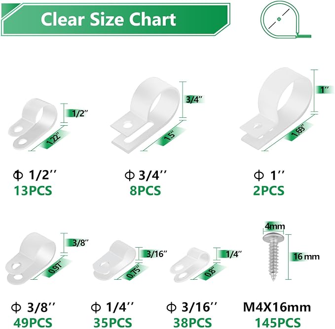 290 Pcs White R-Type Nylon Cable Clamps - Image 4