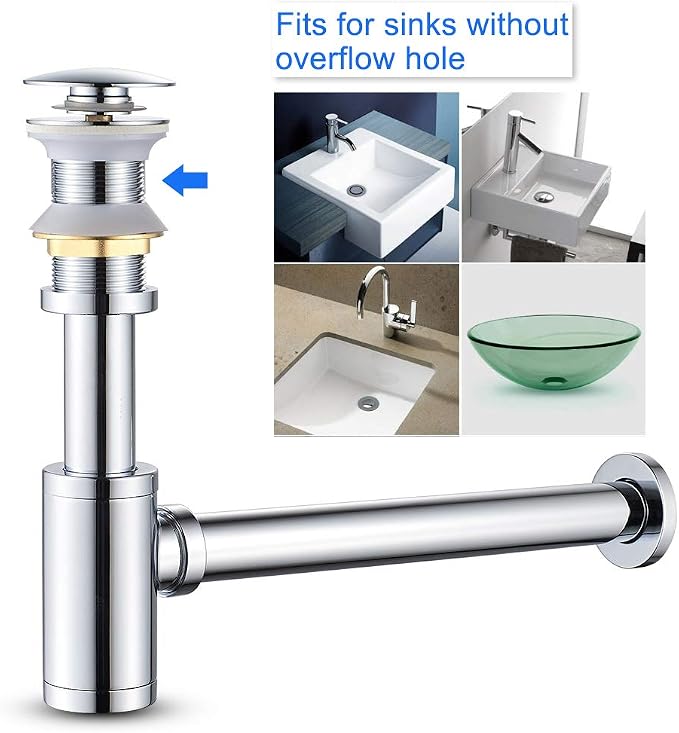 1-1/4" Pop-Up Drain Stopper P-Trap Kit Stainless Steel Chrome - Image 3
