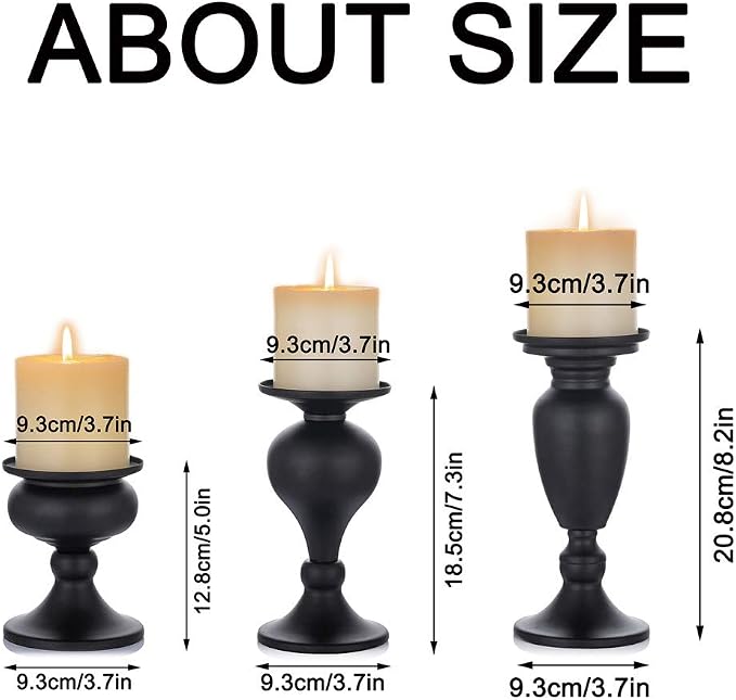 Sziqiqi Pillar Candle Holders Set of 3 Black - Image 5
