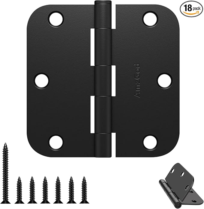 18 Pack Matte Black Door Hinges 3.5 Inch 5/8" Radius Interior | 3-1/2" Rounded by AmzGod