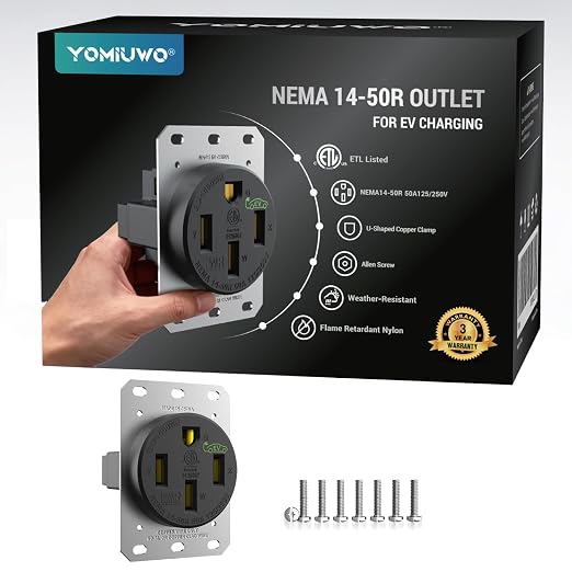 50 Amp EV Charging Receptacle/Nema 14-50 EV Outlet: Weather Resistant Straight by YOMIUWO