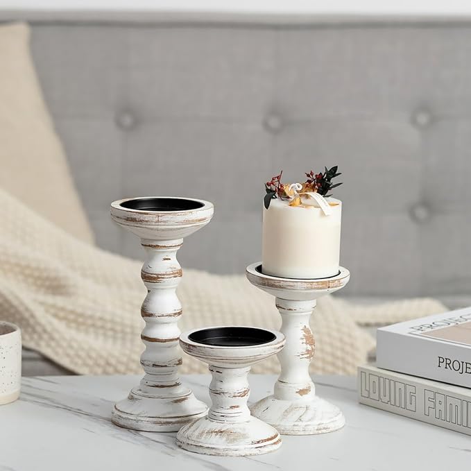 Wood Candle Holder for Pillar, Table Centerpiece, Tall Shabby Chic Decor - Image 7