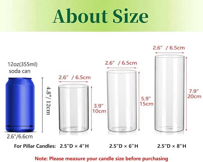 Glass Cylinder Vases Set of 6, Hewory Tall Clear Vase - Image 2