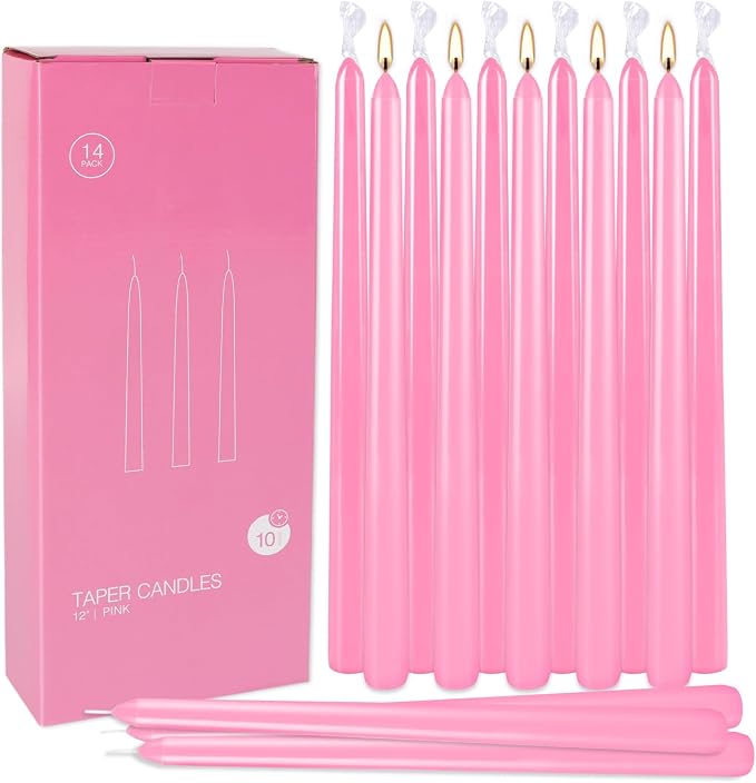 Howemon 14 Pack Pink Taper Candles 12 Inch Tall 3/4 Inch Thick Burn 10 Hours - Image 8