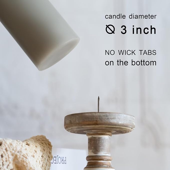 MOZEAL 3" x 8" Hand-Poured Unscented Large Candle, Smokeless Rustic Pillar - Image 4