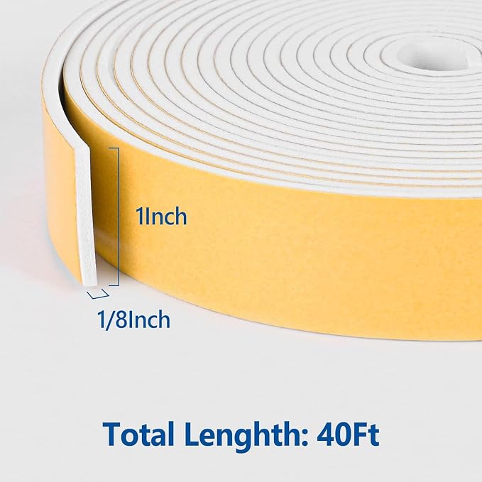 Kikerike Self Adhesive Foam Tape Weatherstrip 1in x 1/8in x 40Ft High Density - Image 2