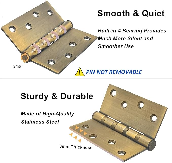 VOLUKA 6 Pack Stainless Steel 4'' Door Hinges - Image 2