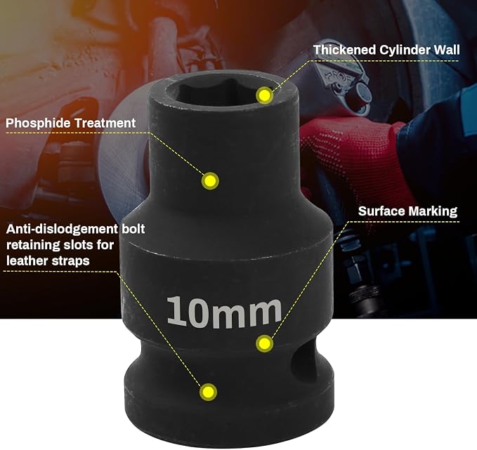 1/2" Drive 10mm Deep Impact Socket, 6 Point Chrome Molybdenum Steel Heavy Duty - Image 5