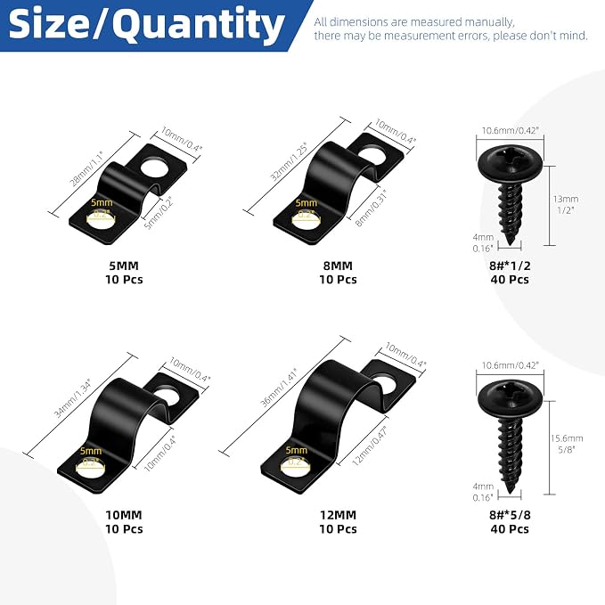 Glarks 40pcs 5/8/10/12mm Pipe Strap Clamp - Image 2