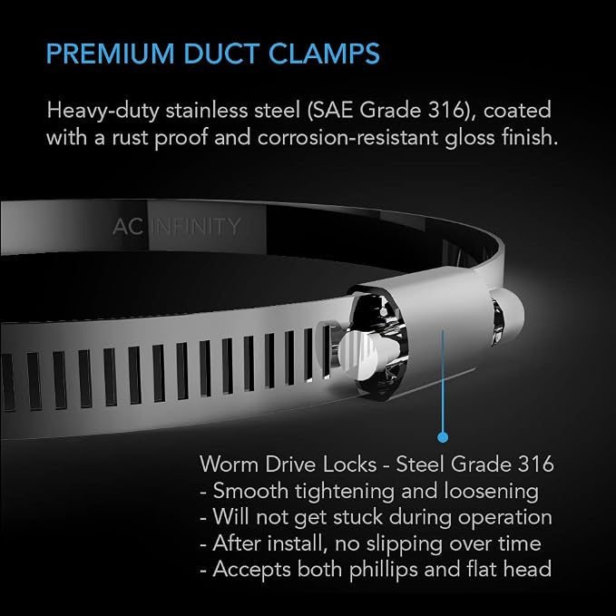 AC Infinity Stainless Steel Duct Clamps, Ventilation - Image 2