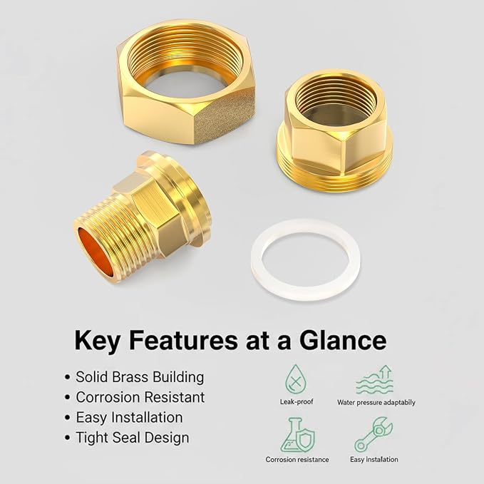 2PCS Brass Union，1/4" NPT Male x 1/4" NPT Female Brass Pipe Fitting - Image 7