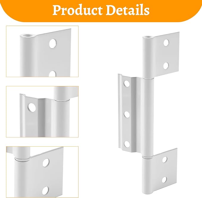 3-Pack Matte White Screen Door Hinges, 1/8 Inch Grooved Center | Storm Door - Image 2