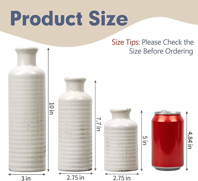 White Ceramic Vase Set of 3, Rustic Vase - Image 2