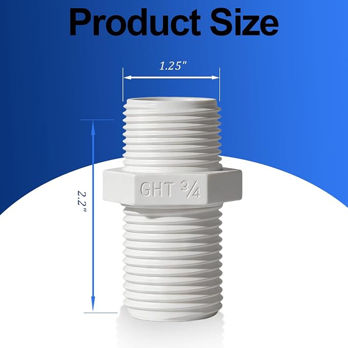 10 Pack 3/4 inch PVC Pipe Fitting Hex Nipple, Male 3/4" NPTx Male 3/4" GHT PVC - Image 8