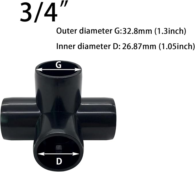 3/4" Tee PVC Fitting 4 Way Elbow Connector, Furniture Grade 90 Degree Elbow - Image 2