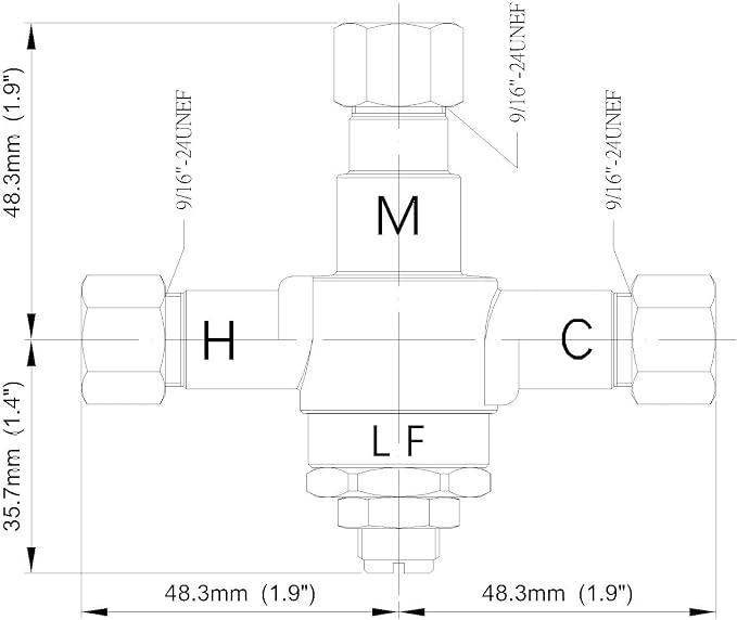 H.C. BT-T39LF-38 Under Counter Thermostatic Mixing Valve, 3/8 inches - Image 2