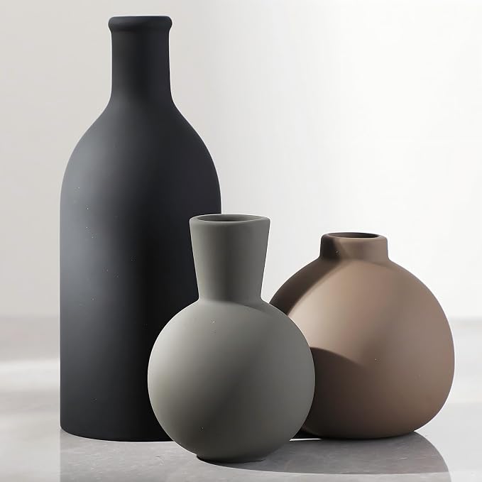 Ceramic Vase Set of 3 | Neutral Vases Home Decor | Modern Flower Pottery Vases by ooit