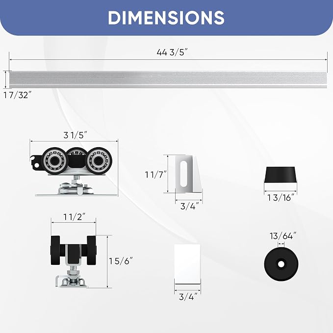 JUBEST 4FT Commercial Grade Pocket Door Hardware and Track Set, Sliding Door - Image 6