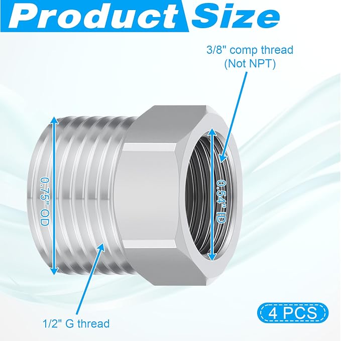 3/8 Female to 1/2 Male Adapter, Plated Compression Faucet Connector, Water Hose - Image 2