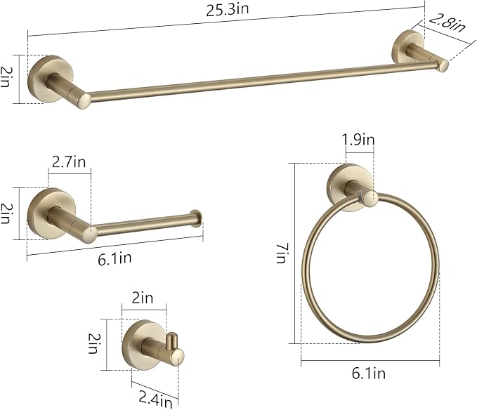 BGL Bathroom Accessory Set Brushed Gold 4 Pieces Towel Rack Set - Image 6