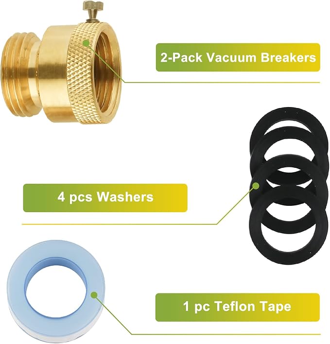 2-Pack Hose Bib Vacuum Breaker, 3/4 Inch GHT Backflow Preventer | Solid Brass - Image 7