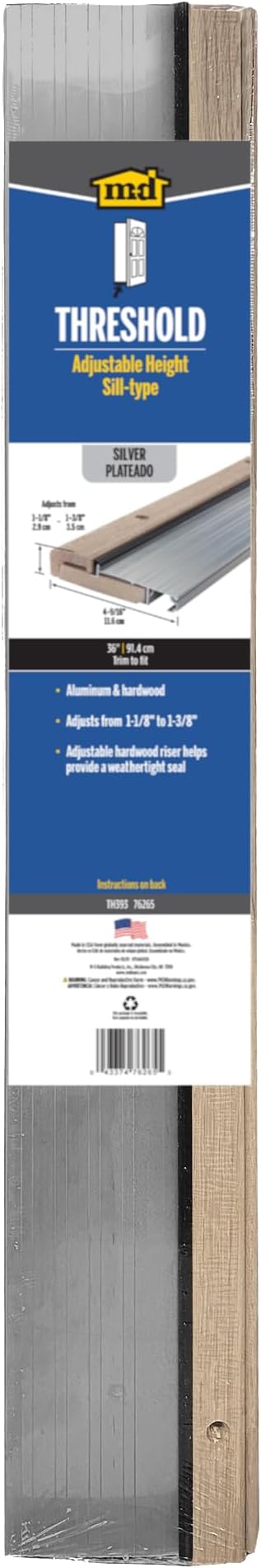 M-D Building Adjustable Aluminum & Hardwood Threshold, 36in | Adjustable Riser - Image 5