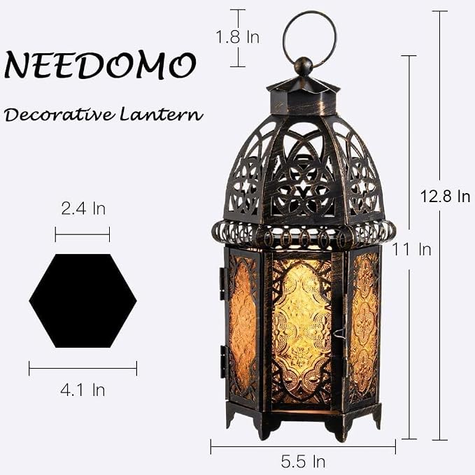 NEEDOMO Set of 2 Hanging Moroccan Lantern, 12.8'' Vintage Candle Holder - Image 2