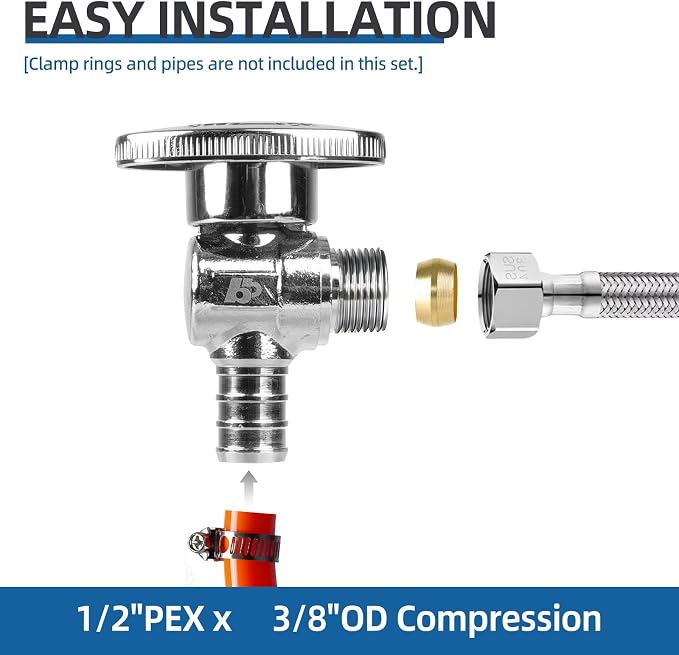 Angle Stop Valve 1/2" PEX x 3/8" OD Comp, 1/4 Turn Shut Off Valve, Chrome - Image 3