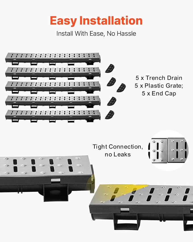 VEVOR Trench Drain System 5 Pack, Channel Drain - Image 3