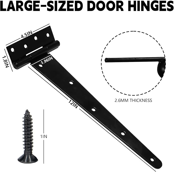 4Pcs 12-Inch Heavy-Duty Door Hinges, Rust-Resistant Heavy-Duty T-Hinges - Image 2